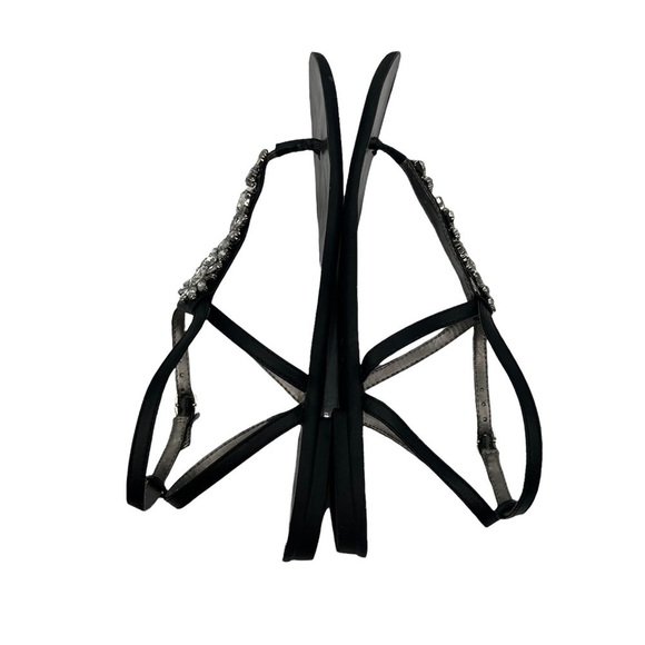 Yellow Box Windflower Embellished Black T-Strap Sandals Size 7 1/2 Women's - Picture 6 of 11